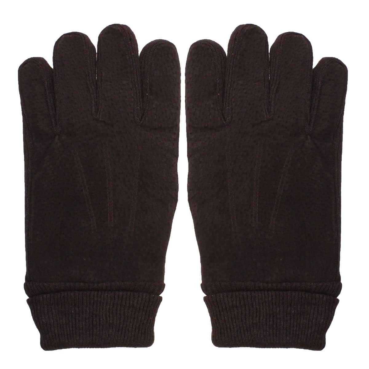 Men Cycling Winter Warm Gloves Pigskin Leather Knit Driving Full Finger Mitten by