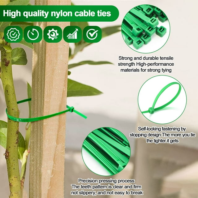 Bewildely Bridas para cables de nailon no tóxicas, color verde, 100x, para facilitar la artesanía y la organización del jardín, a prueba de Jardín y Patio