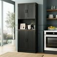 thumbnail image 2 of DIYART 71" Tall Pantry Cabinet with Charging Station, Farmhouse Kitchen Hutch with Adjustable Shelves, Modern Kitchen Pantry Storage Cabinet for Dinning Room & Living Room, Antique Black, 2 of 6
