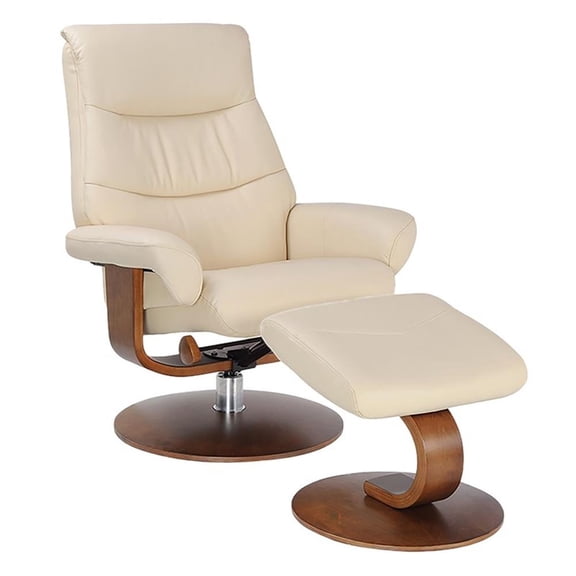 Pemberly Row Contemporary Beige Leather Swivel Recliner with Matching Ottoman