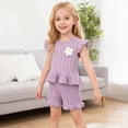 thumbnail image 2 of UngA Toddler Girls Shorts Set Summer RUffle Sleeve 3D Flower Tank Top and Shorts Summer T-Shirt 2-piece Outfit Clothes 3-4 Years,Purple, 2 of 7