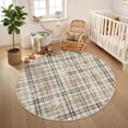 thumbnail image 2 of Garvee Plaid Area Rug 5x5ft Modern Round Washable Rug, Non Slip Stain Resistant Rug Geometric Carpet for Living Room Bedroom Home Office, Beige, 2 of 9