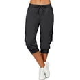 thumbnail image 2 of Mifsaly Womens Cargo Capri Joggers Elastic Waist Drawstring Cropped Pants with Multi Pockets Banded Cuff Lightweight Outdoor Hiking Workout Capris Dark Gray,L, 2 of 9