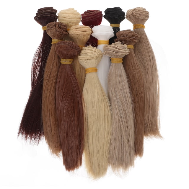 12 extensiones de cabello liso resistentes al calor, hechas a mano, para muñecas, 100 x 15 cm