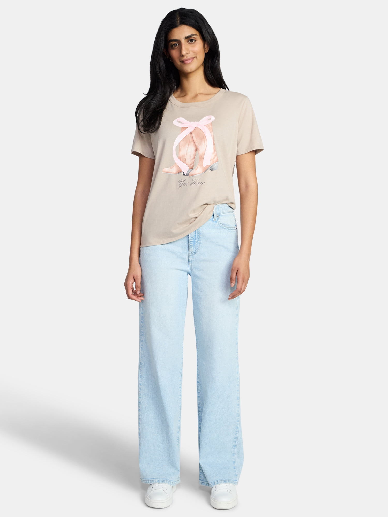 Yee Haw Boots Bow Women's Graphic Everyday Tee with Short Sleeves, Sizes XXS-XXL