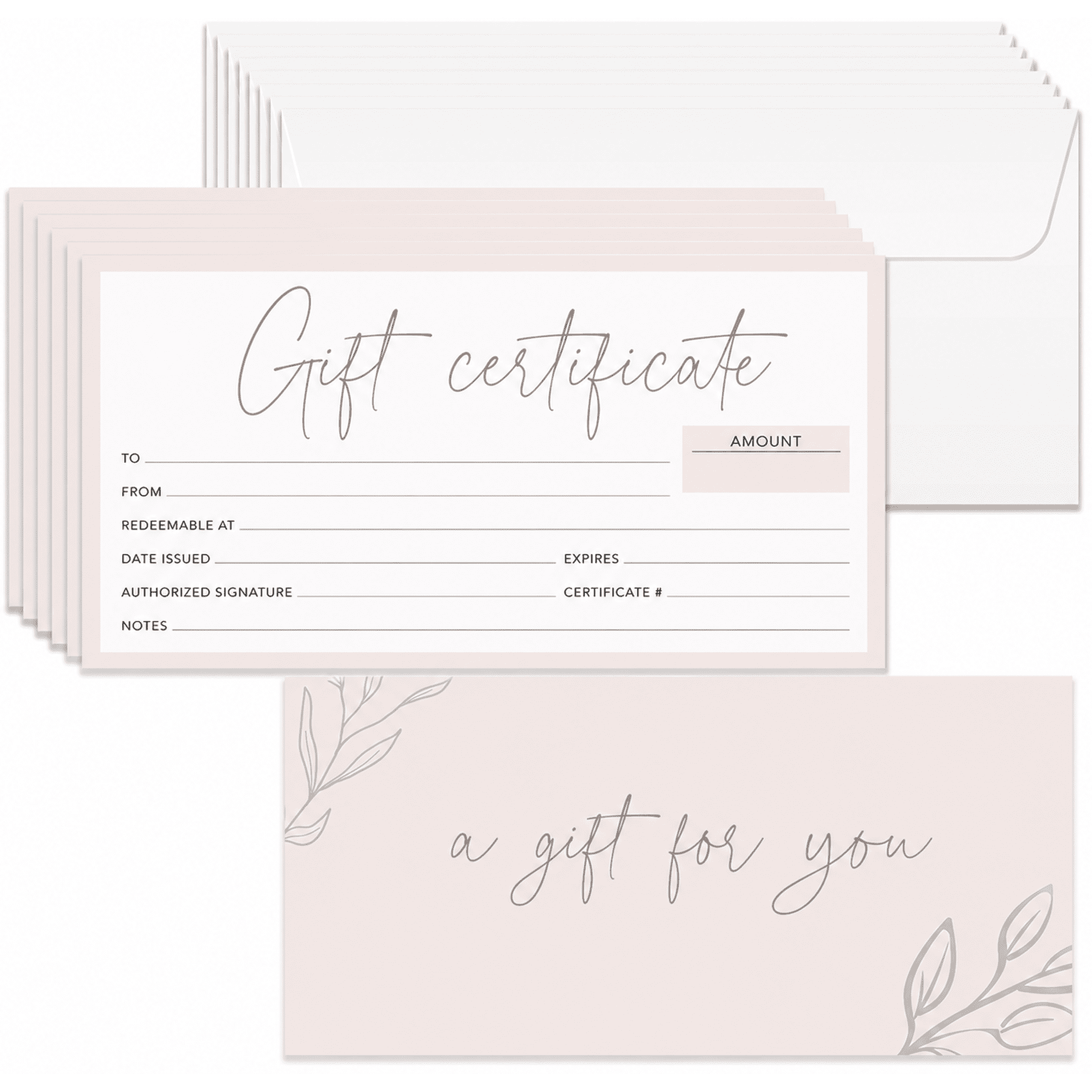 Gift Certificates -Set of 25 - with Envelopes - for Personal or Business - Light Pink