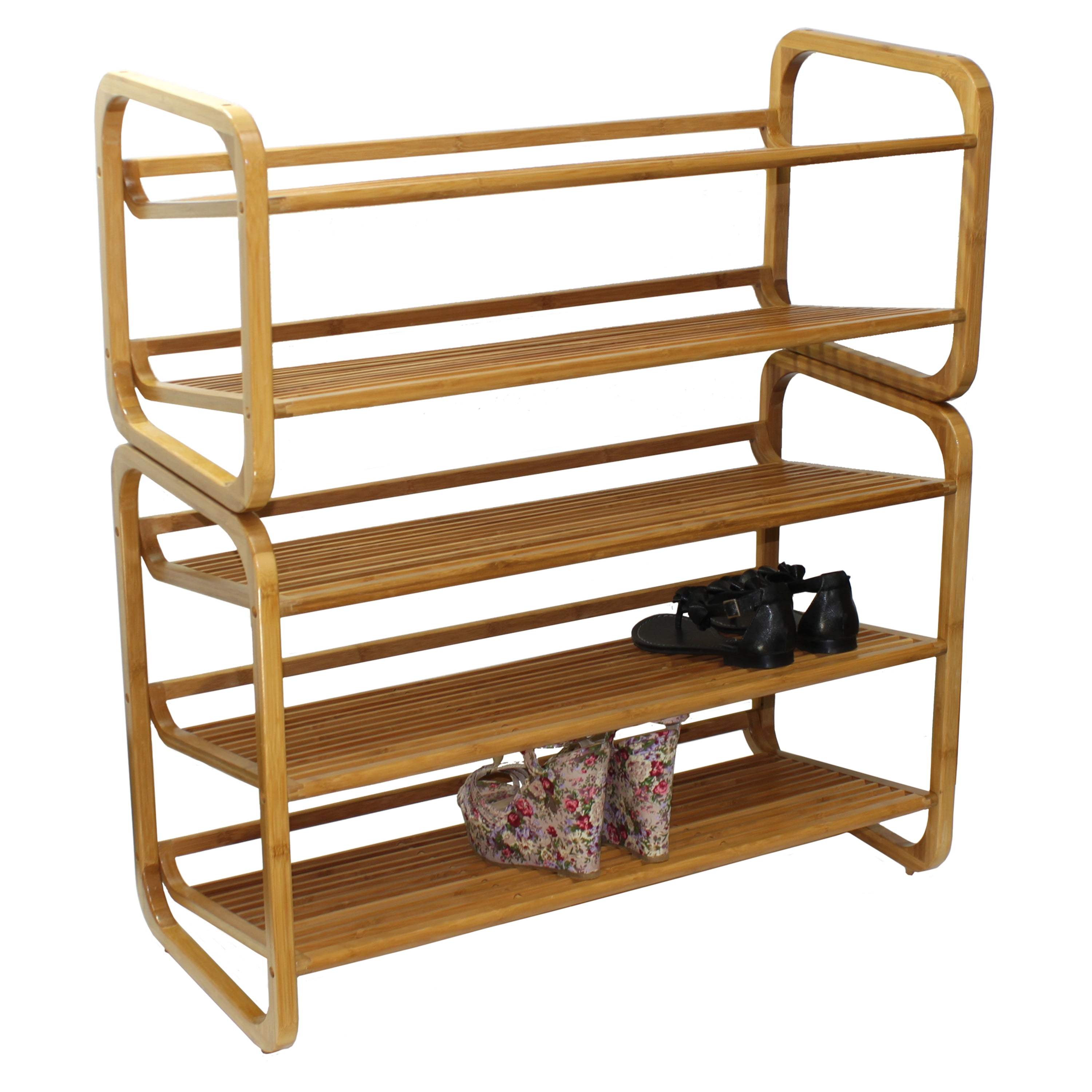 Oceanstar 2-Tier Bamboo Shoe Rack, Holds 6 to 8 Pairs of Shoes, 29.5 in. L x 13 in. W x 13.5 in. H, Natural Color