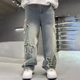 thumbnail image 5 of TOWED22 Toddler Boys Baggy Cargo Jeans, Elastic Waist Denim Pants with Side Pockets, Trendy Casual Streetwear Fit for Kids(Blue,5-7 Y), 5 of 6