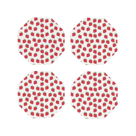 

Fuzoiu Cartoon Strawberry Print Leather Coasters Set Drink Coasters Set of 4 for Tabletop Protection Durable PVC Coasters Home Décor and Housewarming Gift-Octagon