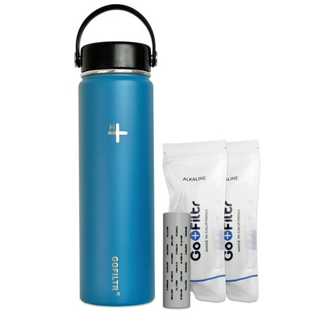 

GOFILTR 22 oz Alkaline Water Bottle Kit | 2 Alkaline Original Mineral Ionized Water Infusers + 22 oz Insulated Stainless Steel Water Bottle (Pacific / Fits Cupholder)