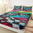 thumbnail image 3 of Manfei Kids Motorcycle Twin Sheet Sets,Colorful Splatter Ink Twin Fitted Sheet,Extreme Sports Flat Sheet For Boys,Luxury Bedroom Decor,3pcs, 3 of 7
