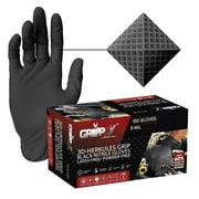 GRIPXX 8 Mil Black Nitrile Gloves - Heavy Duty, 3D Raised Diamond Texture Grip - Latex-Free & Powder-Free - Industrial, Mechanic, Food Service - Disposable Gloves for Tough Tasks-Small