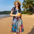 thumbnail image 4 of Lsque Oil Painting Sunflower Puppy Print Women's Casual Dress T-Shirt Summer Short Sleeve Scoop Neck Swing Dresses, 4 of 6