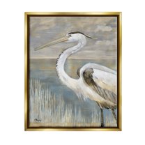 Stupell Industries Heron Bird Abstract Marshland Coast Painting Metallic Gold Floating Framed Canvas Print Wall Art, Design by Paul Brent
