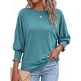 thumbnail image 4 of BTFBM Womens Tops Dressy Casual Summer T Shirts Crewneck 3/4 Sleeve Beach Vacation Loose Tunic Spring Work Blouse, 4 of 9