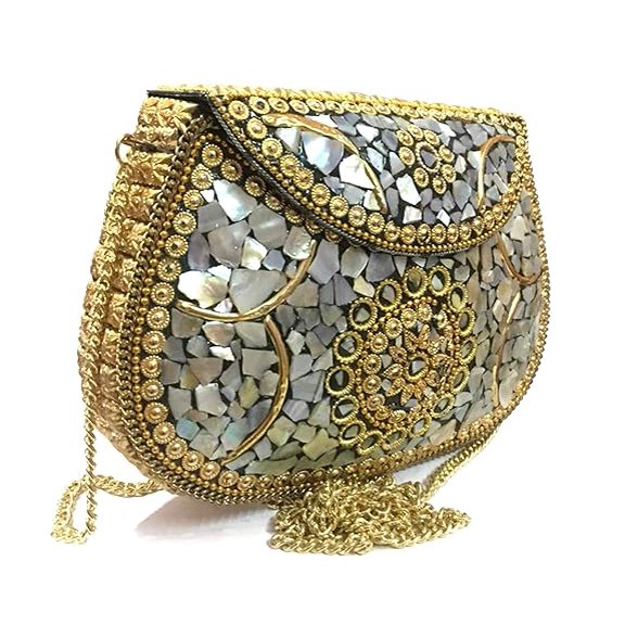 Swadeshi Desire Shell Metal Clutch / Sling Cross-body Bag Handmade Ethnic Bridal Clutch