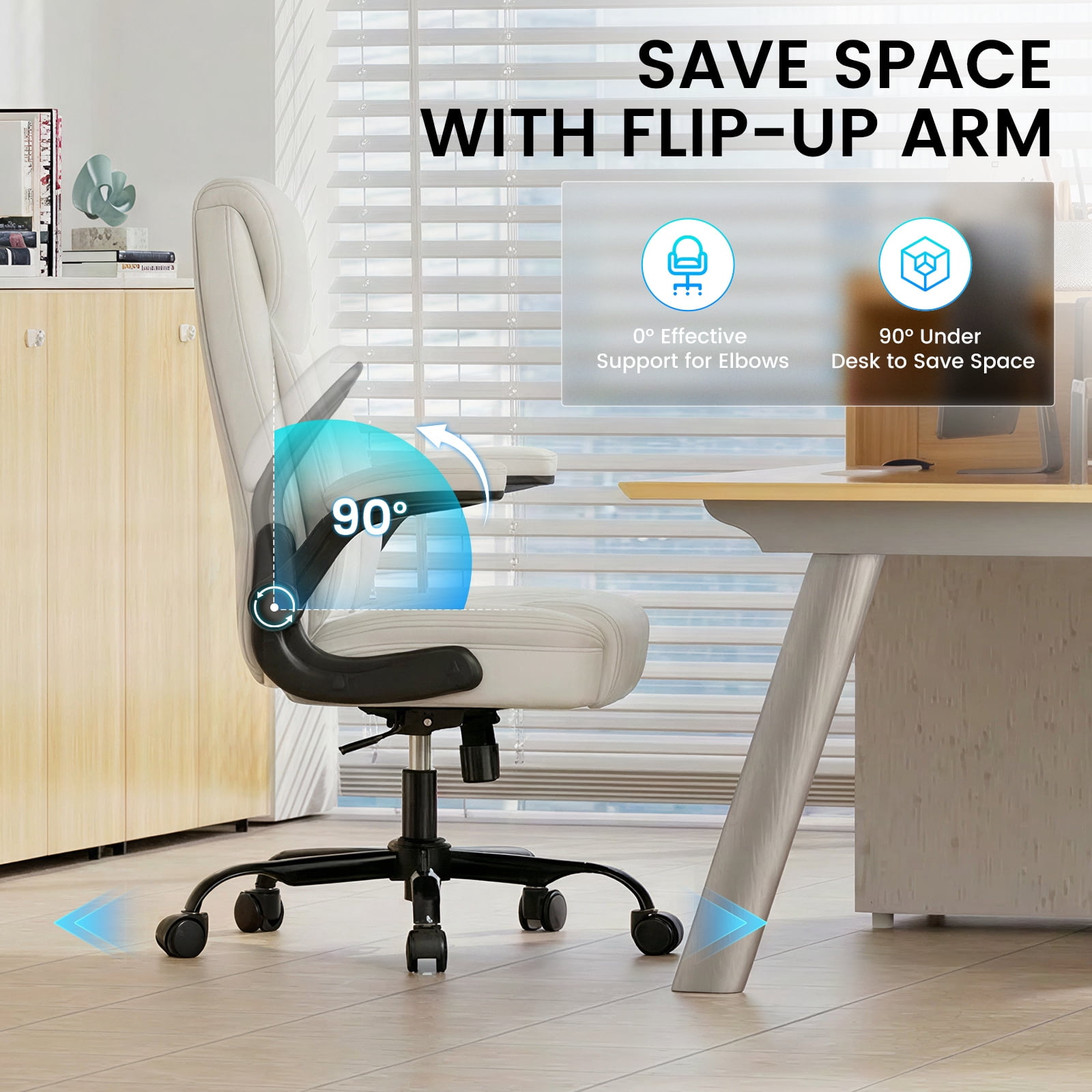 GTRACING Office Chair, 400LBS Big and Tall Home Office Chair Wide Seat Ergonomic Computer Desk Chair with Flip-up Arms, White