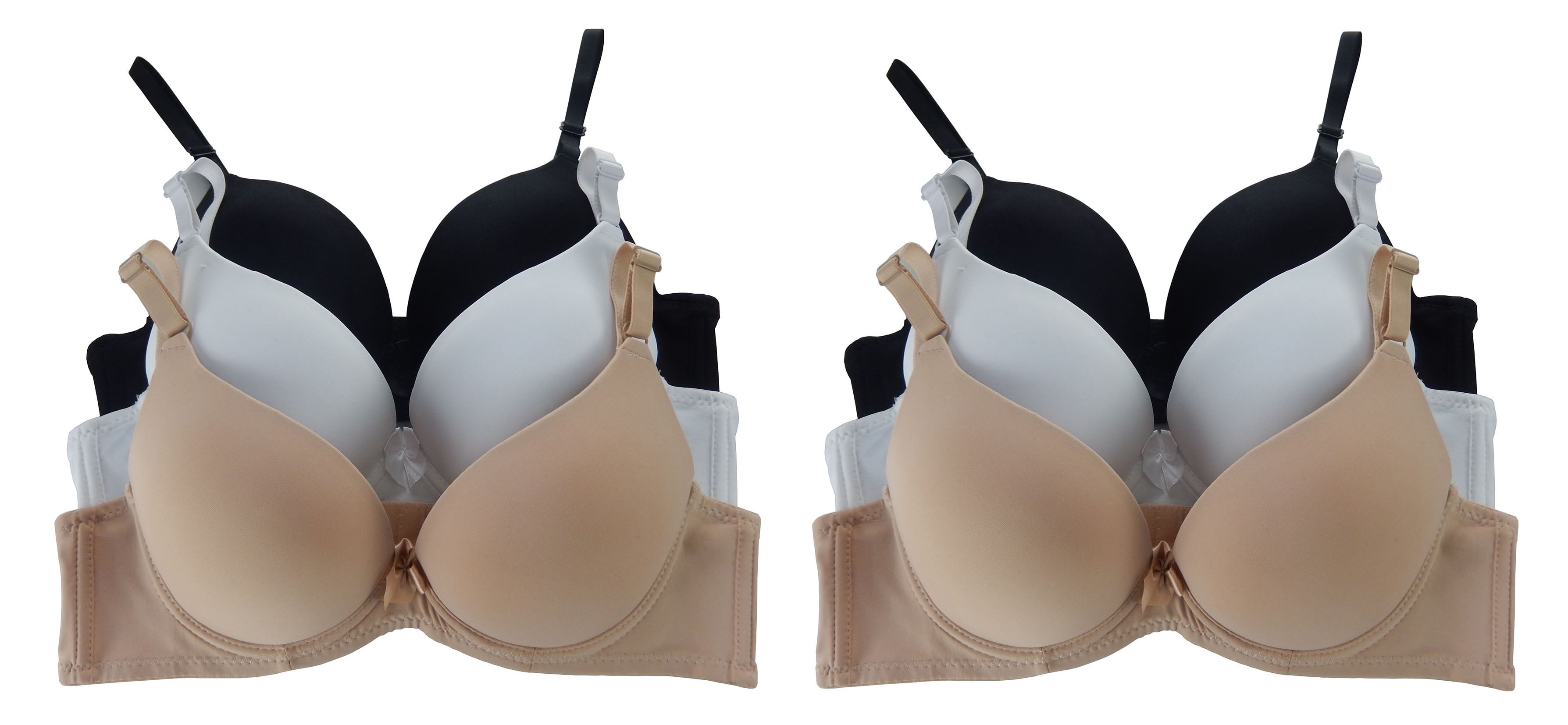 Women Bras 6 Pack of Double Pushup Basic Color Plain Bra B cup C cup Size  32B (9902)