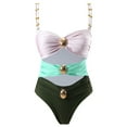 thumbnail image 3 of Traje de baño de 2 piezas para mujer, trajes de baño para mujer, bikinis sin espalda con tirantes ajustables y hebilla metálica de bloques de color para mujer, traje de baño de nailon para mujer, 3 of 5