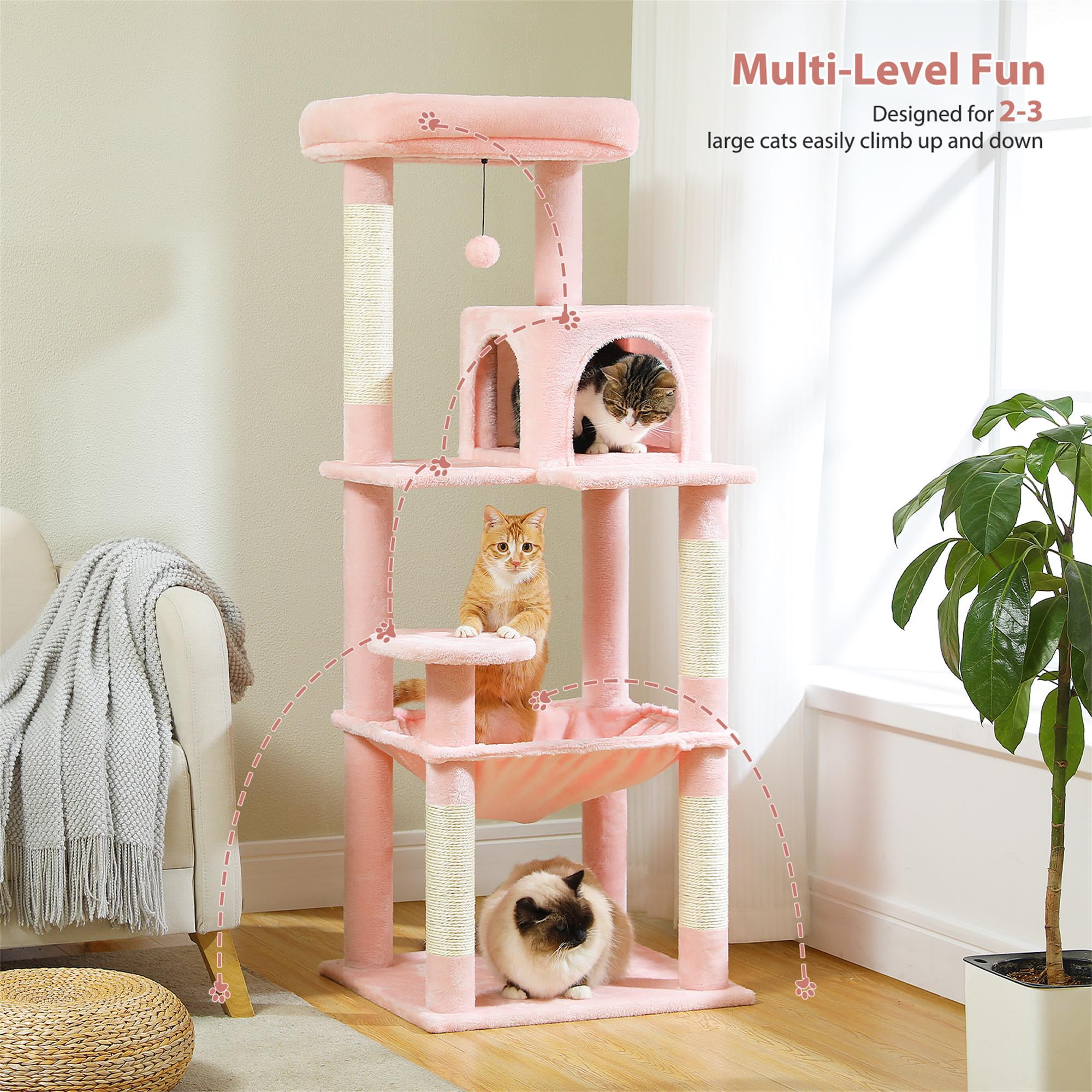 Kadyn 56" Wood Cat Tree Tower for Large Cats, Cat Tree House for Indoor Cats with Cozy Cat Condo, Super Large Hammock and Plush Perches, Dark Gray