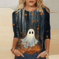 thumbnail image 2 of QATAINLAV Halloween Shirts for Women Novelty Print 3/4 Sleeve Crewneck Pullover Vacation Holiday Fashion Tops Black XXL, 2 of 6