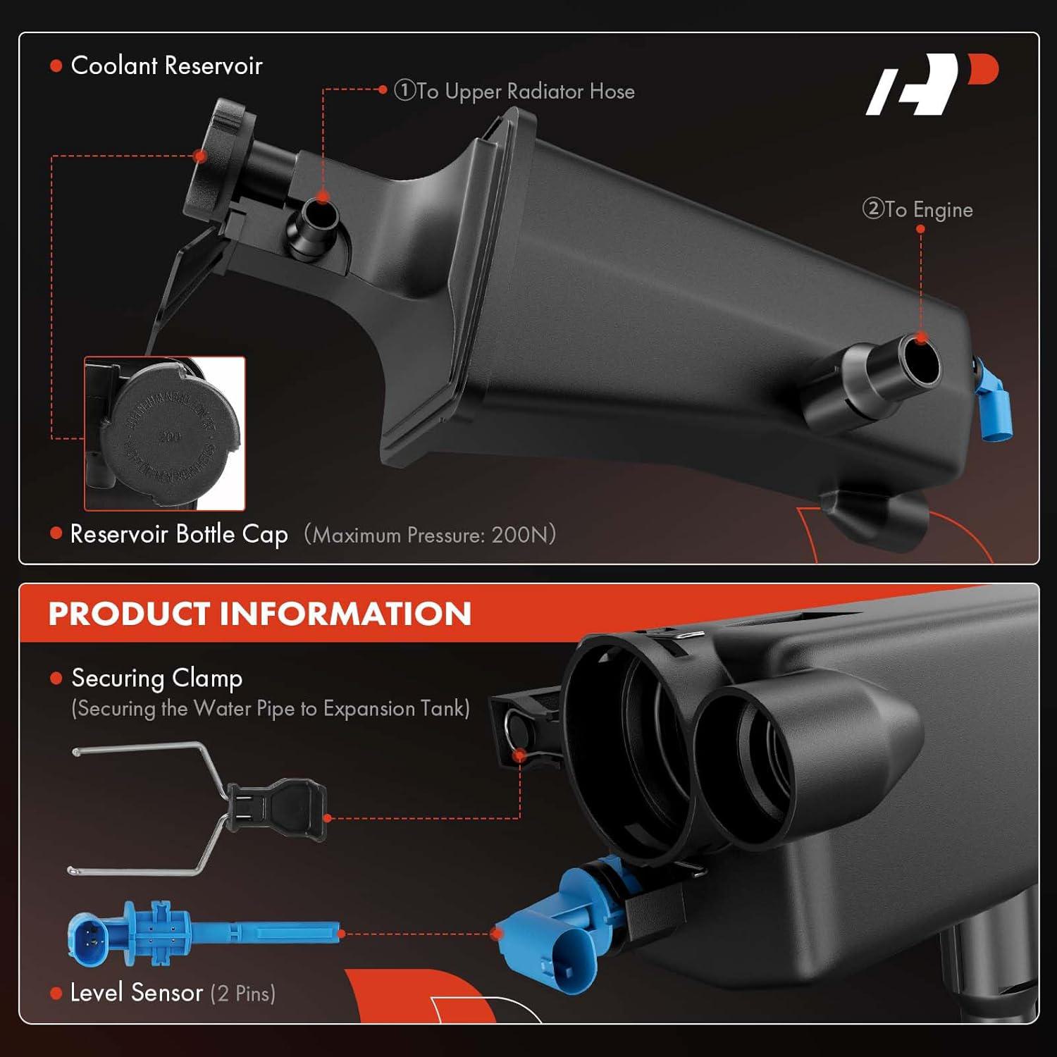 A-Premium Engine Coolant Overflow Recovery Reservoir Tank with Sensor & Cap Replacement for BMW E46 320i 323i 323Ci 325i 325Ci 325xi 328i 328Ci 330i 330Ci 330xi 1999-2006