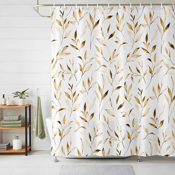 Shower Curtains for Bathroom, Yellow Brown Leaf Waterproof Fabric Shower Curtain, Modern Botanical Foliage Plant Country Decorative Bathroom Curtain for Bathtub, 72"x72", No Hooks Included