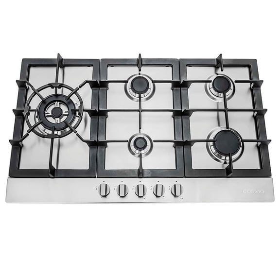 Cosmo 30 in. Gas Cooktop in Stainless Steel with 5 Sealed Brass Burners