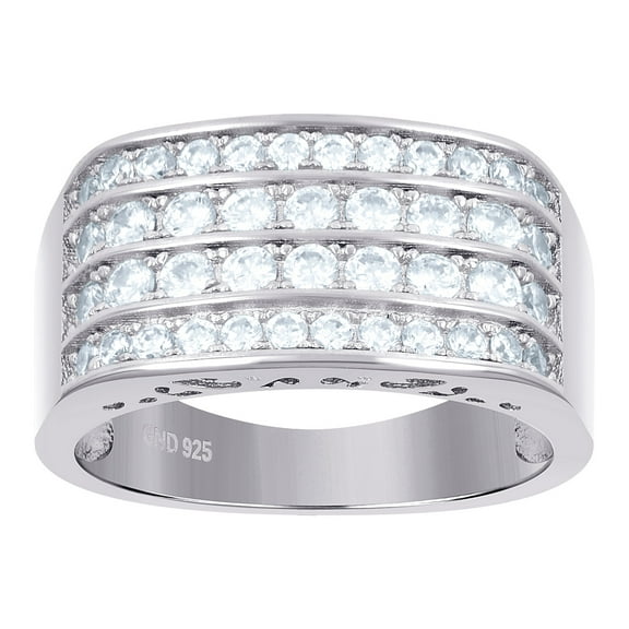 925 Sterling Silver Mens Cubic Zirconia Four Row Size 12 9.5mm Band Ring Wedding Band for Men