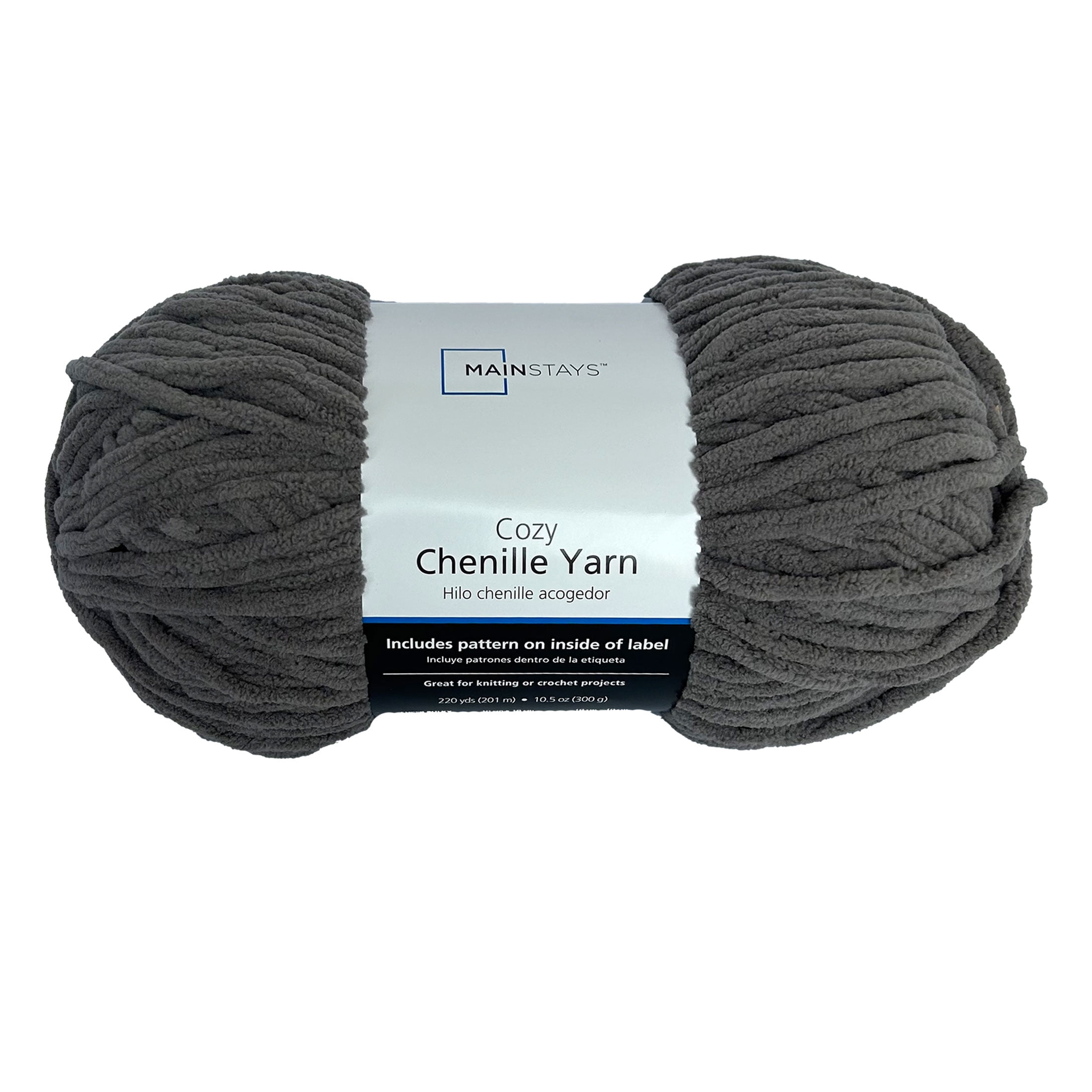Mainstays Cozy Chenille, Bulky, 100% Polyester, Yarn, Charcoal, 220 yd, Pack of 4