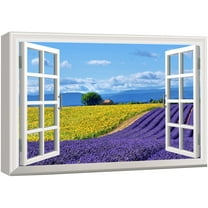 wall26 Canvas Print Wall Art Window View Landscape Purple Lavender Flowers Nature Wilderness Photography Modern Art Rustic Scenic Colorful Multicolor for Living Room, Bedroom, Office - 16"x24&qu