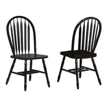 Maklaine Arrowback Windsor Dining Side Chair Black/Cherry Solid Wood Set of 2