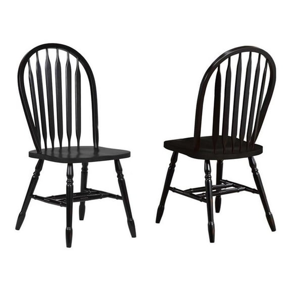 Maklaine Arrowback Windsor Dining Side Chair Black/Cherry Solid Wood Set of 2