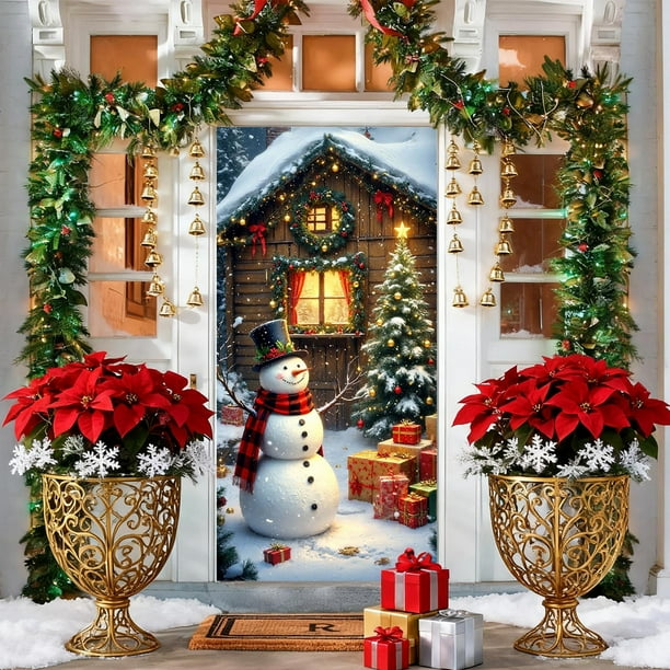 Cortina navideña de poliéster de 35 x 72 pulgadas con diseño de Papá Noel | Decoración festiva de pared duradera | Fácil de instalar para puertas de entrada, uso interior y decoración de fiestas