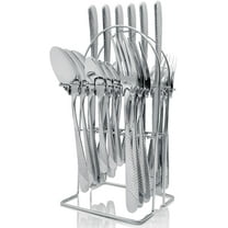 Gold Silverware Set, 24 Pieces Flatware Set with Silverware Holder, Stainless Steel Knives and Forks and Spoons Cutlery Set Service for 6, Kitchen Utensil Tableware Set with Antiskid Handle