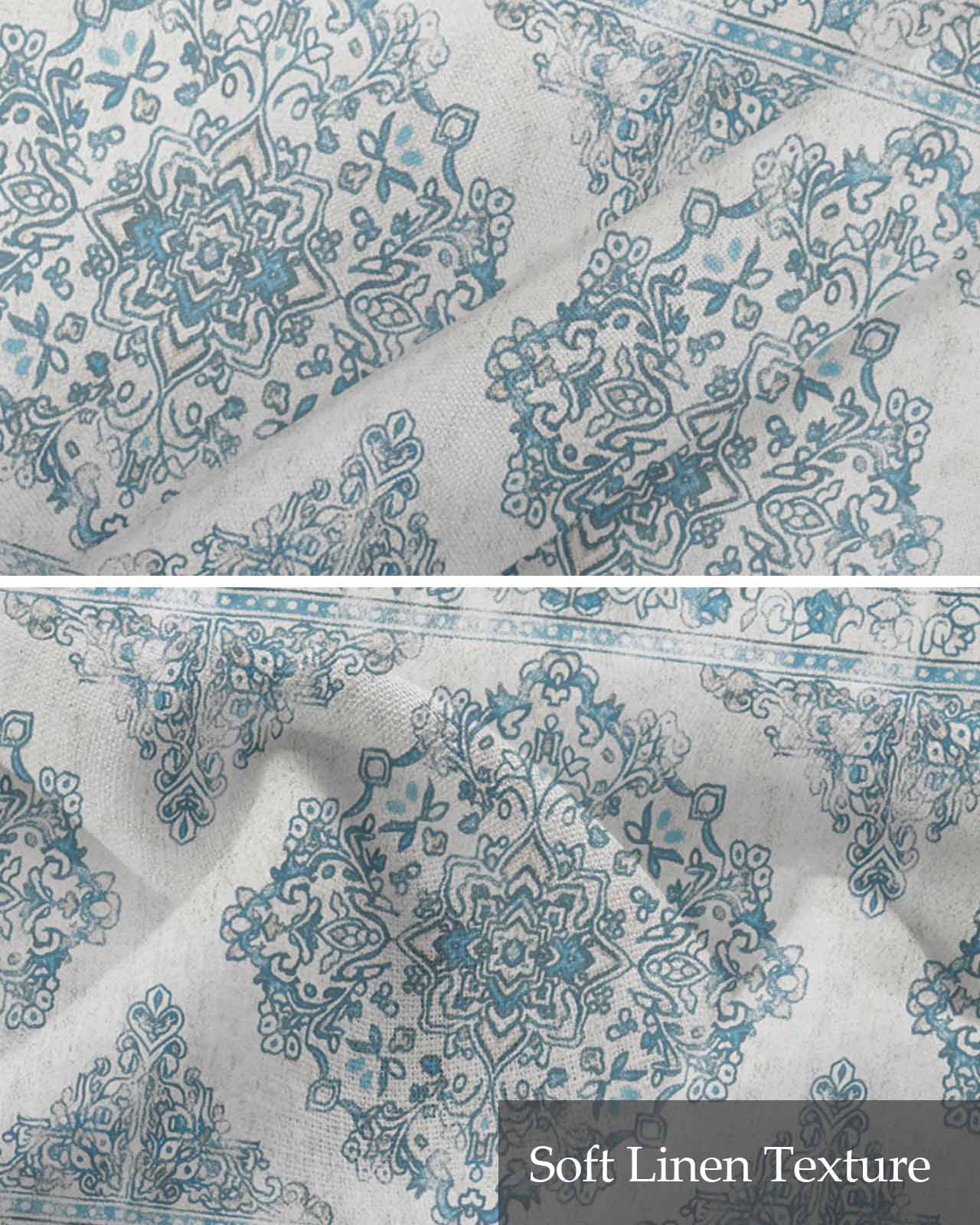 Boho Floral Teal Linen Curtain Valance for Bedroom/Bathroom/Kitchen/Office/Living/Dining Room Window,Ethnic Mandala Rustic Tribal Patterns Pocket Topper Drapes Decorative Cafe Drapery Panel 54"x18"