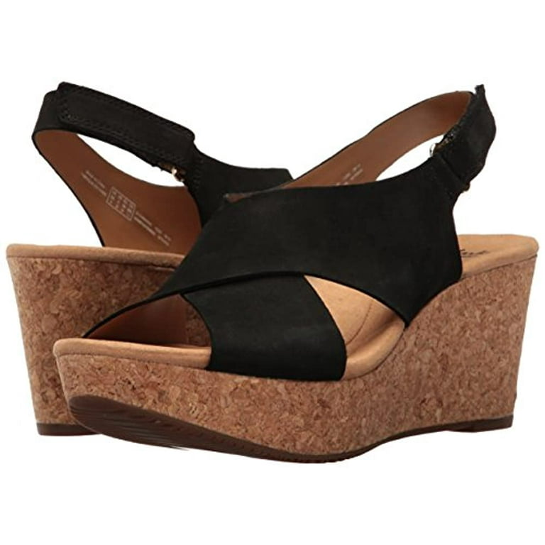 Clarks Women s Annadel Eirwyn Wedge Sandal 12 Wide Black Nubuck