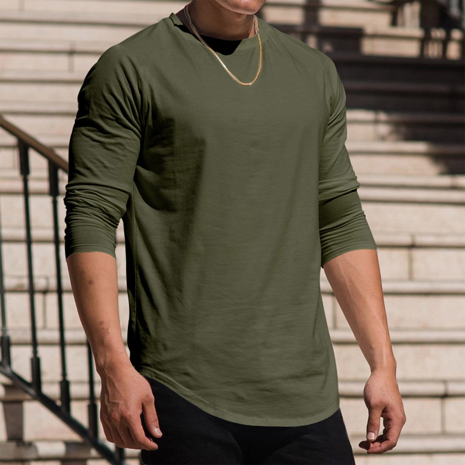 Zedker 3/4 Sleeve Shirt for Men Solid Color Crew Neck Baseball T-Shirts Casual Loose Fit Tees Three Quarter Sleeve T Shirts