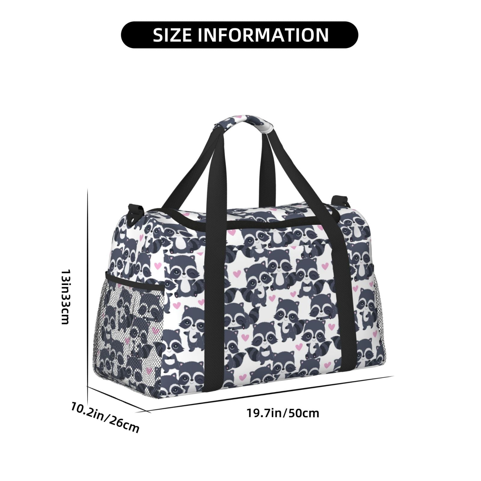 Defioc Cartoon Raccoon Print Hand Travel Bag - Foldable Travel Duffel Bags for Men Women -Sport Gym Bag - Overnight Travel Duffel Bag - Adjustable Shoulder Strap