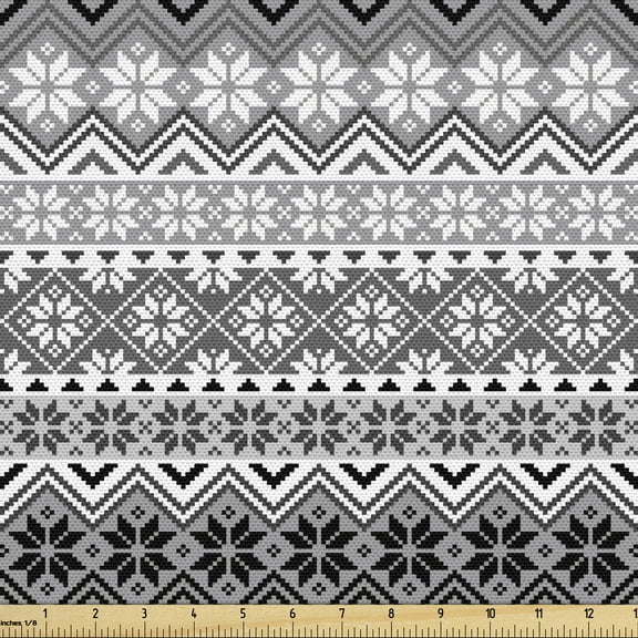 Ambesonne Nordic Fabric by the Yard Upholstery, Classical Scandinavian, 2 Yards, Grey White Black