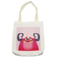 thumbnail image 1 of Colorful Tote Bag, Design of a Happy Monster with Horns Halloween Theme Hairy Mascot, Cloth Linen Reusable Bag for Shopping Books Beach and More, 16.5" X 14", Cream, by Ambesonne, 1 of 2