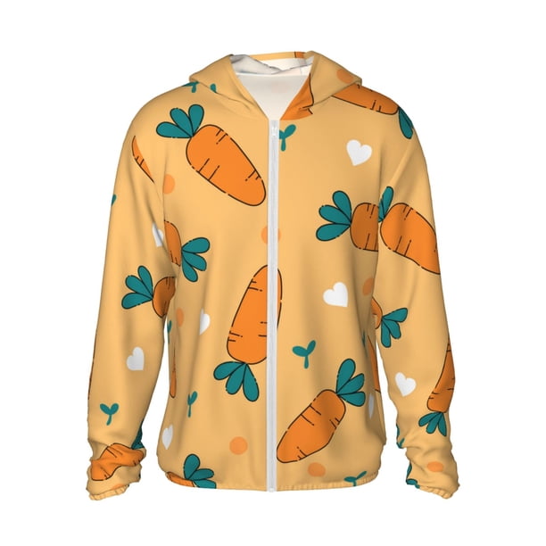Fotbe Love Carrot Chaqueta con Protección Solar UPF 50+ para Hombre y Mujer, Camisa con Capucha y Bolsillos-X-Large