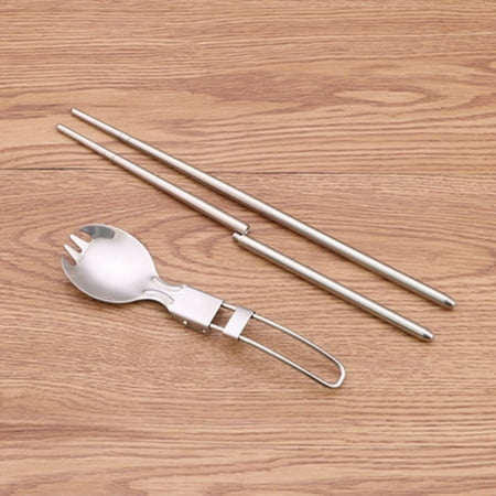 

Stainless Steel Foldable Camping Spoon Fork Chopsticks Flatware Utensil Set + Bag
