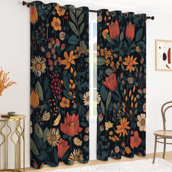 Tchckioa Blackout Curtains,Retro Floral Printed Thermal Insulated Grommet Window Drapes for Apartment,2 Panels,42x63