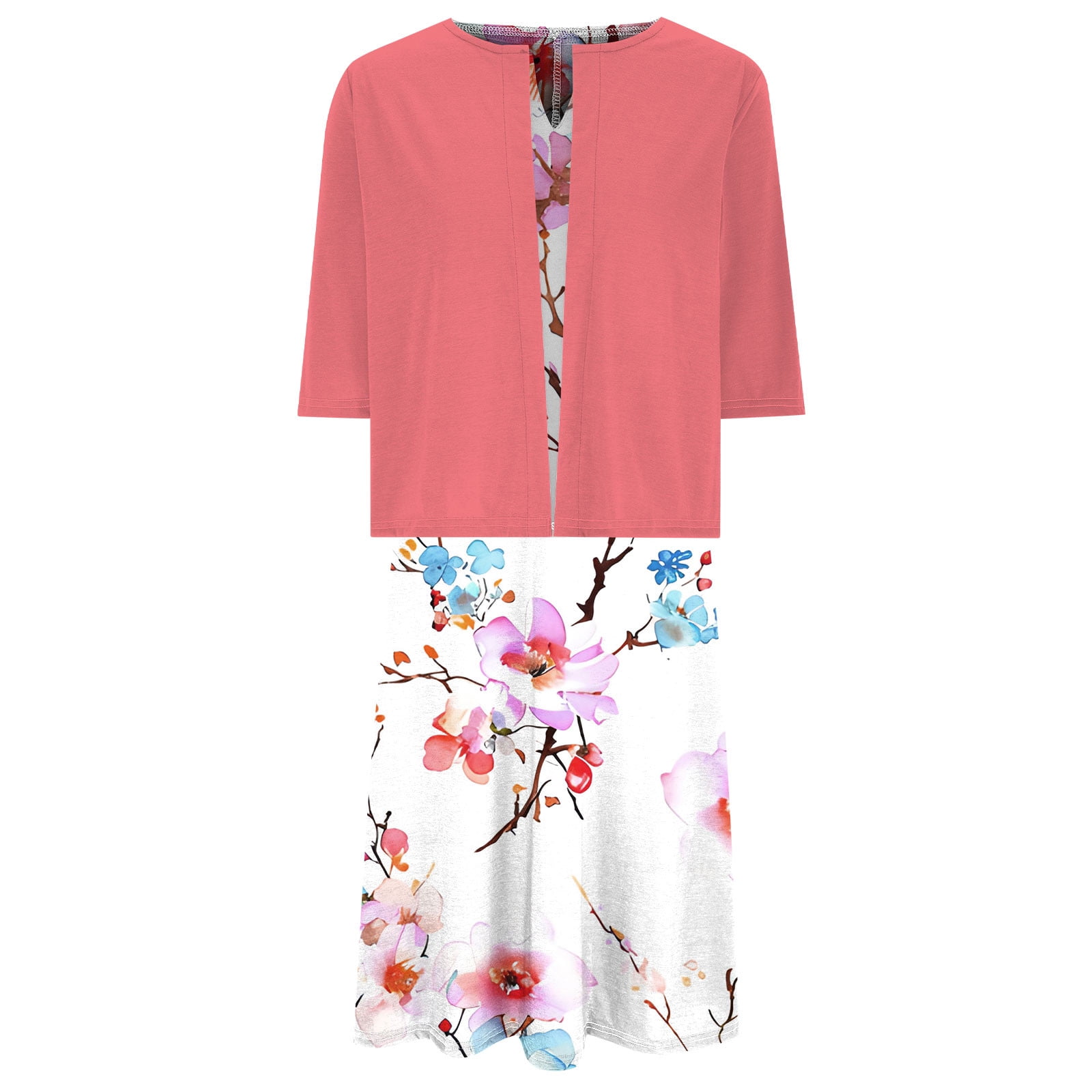 Women Dresses for Special Occasions Summer Two-Piece Printed V-Neck Elegant A Line Tank Dress And Half Sleeve Cardigan Tops Set Suit Plus Size Ladies Skirt Party Elegant UK For Prom