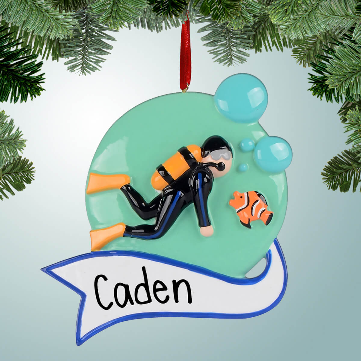 Personalized SCUBA Diver With Banner Christmas Ornament Great Barrier