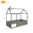 thumbnail image 3 of Twin House Bed, Floor Bed with Roof and Fence, Solid Wood Bed Frame for Kids Teens Girls Boys, Not included Slats, Box Spring Needed, No Limit Weight Capacity, Gray, 3 of 7