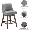 thumbnail image 3 of Modern Swivel Bar Stools Set of 4, 26" Gray Counter Height Bar Stools with Back for Kitchen Island, Fabric Upholstered Island Chairs with Wood Legs, Barstool Chairs, 3 of 6