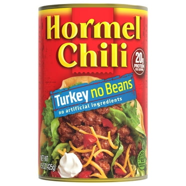 HORMEL Chili Turkey No Bean Canned Chili, No Artificial Ingredients, Shelf Stable, 15 oz Steel Can