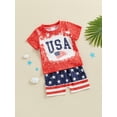 thumbnail image 5 of Loicainy Toddler Baby Boys 4th of July Outfits 3 6 12 18 24 Months 2T 3T Flag Letter Print Round Neck Short Sleeve T-Shirts Tops and Stars Print Shorts 2Pcs Clothes Set, 5 of 9